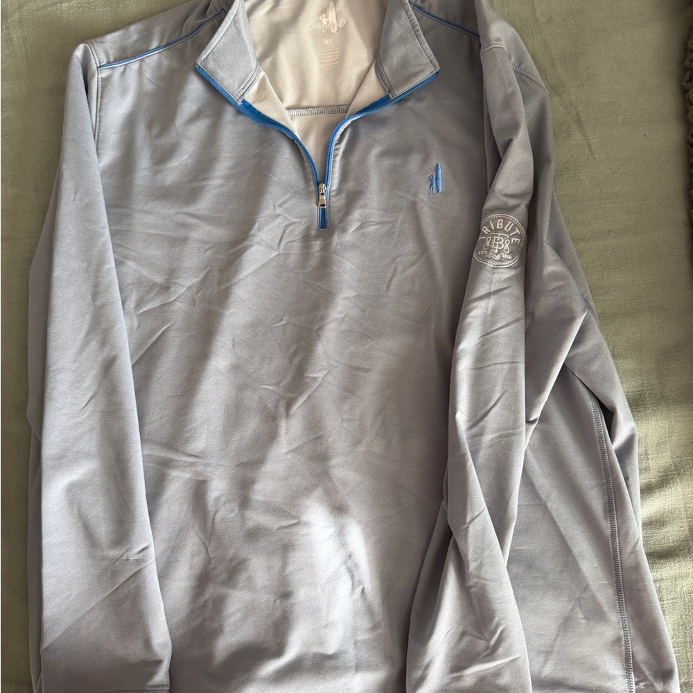 johnnie-O Gray and Blue Quarter-Zip Pullover